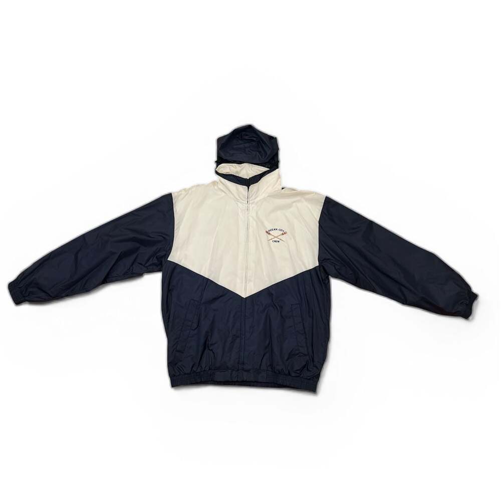Vintage Acadia Ocean City Crew Windbreaker Jacket, Navy Blue/Cream - Size XL